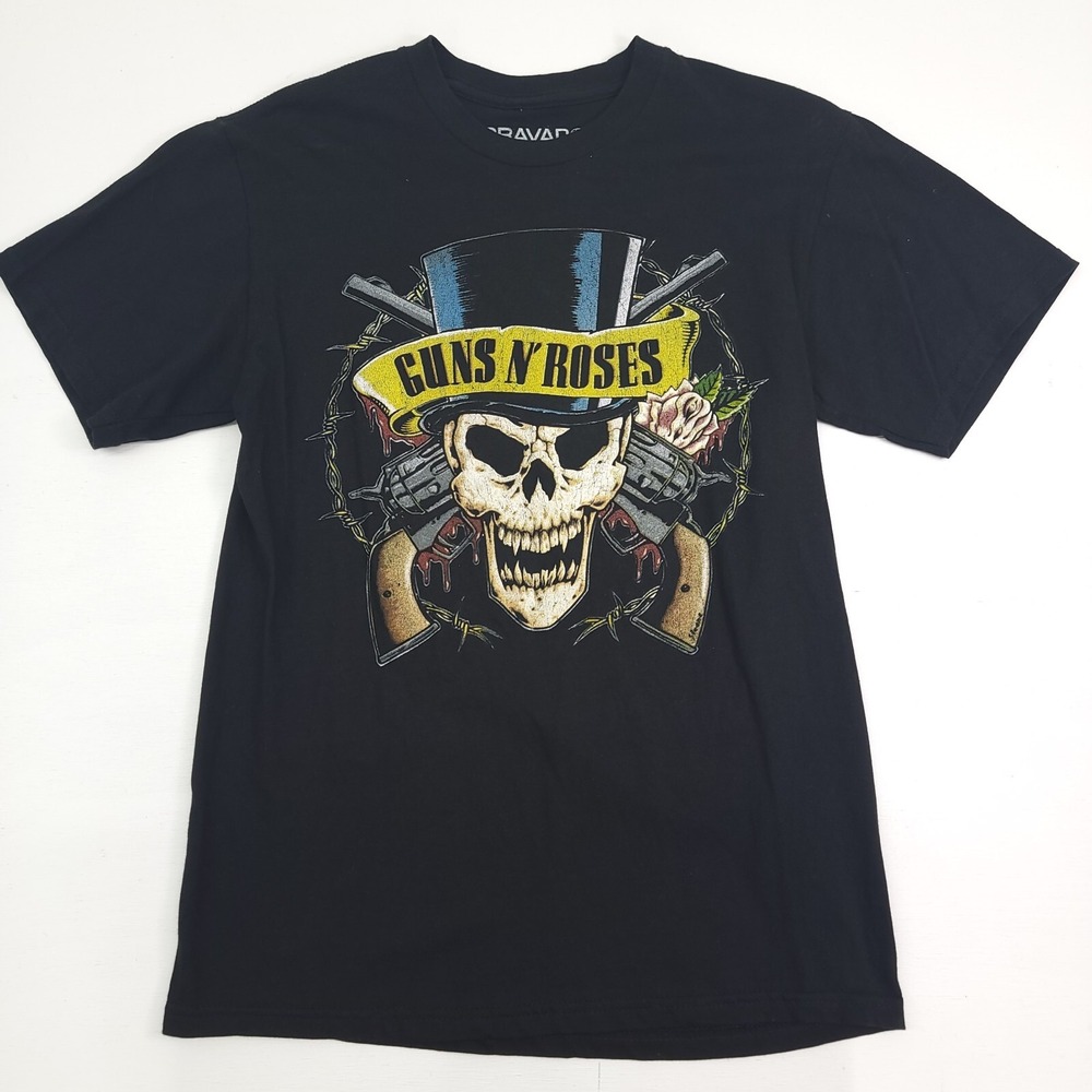 Bravado Guns N'‎ Roses Band Retro Skull Black T-Shirt Cotton Men's Sz S EUC
